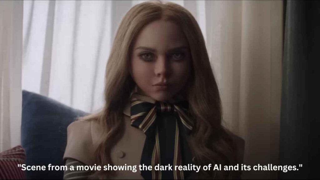 "Scene from a movie showing the dark reality of AI and its challenges."